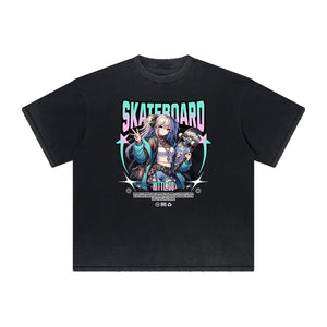 Heavyweight Distressed Y2K Anime Pattern Tee-INNBLAC Fashion Apparel