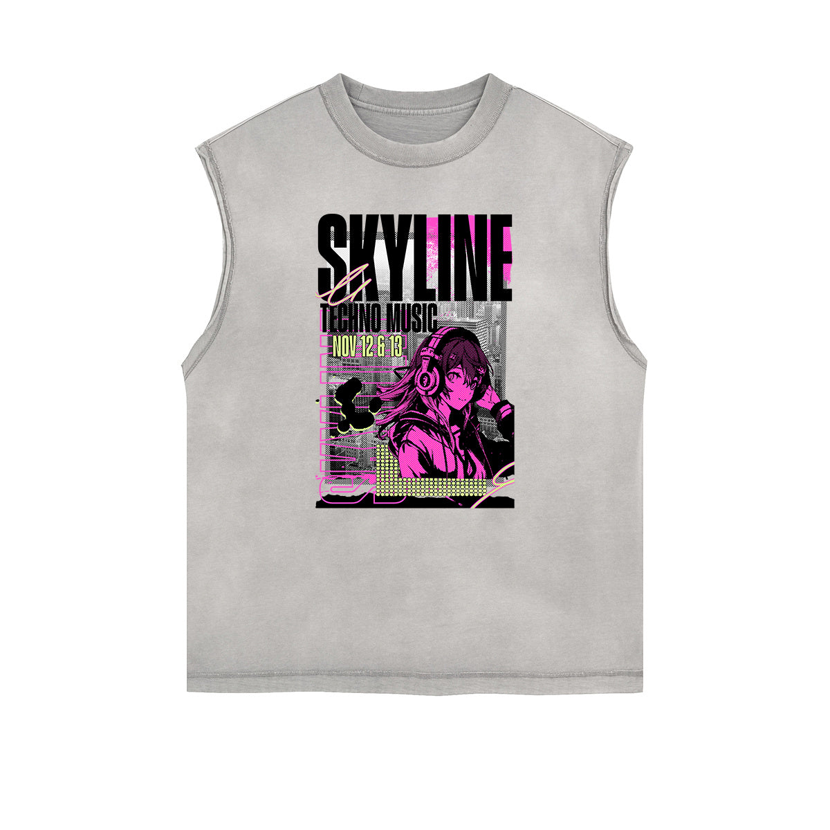 Washed Faded Y2K Anime Pattern Tank Top-INNBLAC Fashion Apparel