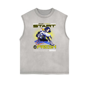 Washed Faded Y2K Anime Pattern Tank Top-INNBLAC Fashion Apparel