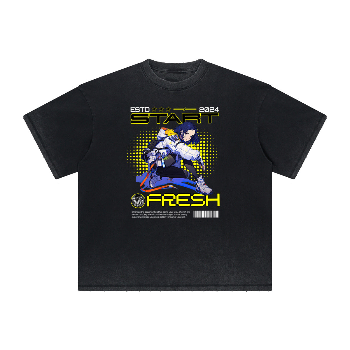 Heavyweight Distressed Y2K Anime Pattern Tee-INNBLAC Fashion Apparel