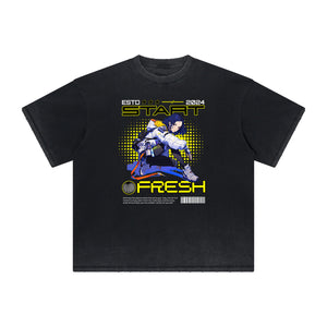 Heavyweight Distressed Y2K Anime Pattern Tee-INNBLAC Fashion Apparel