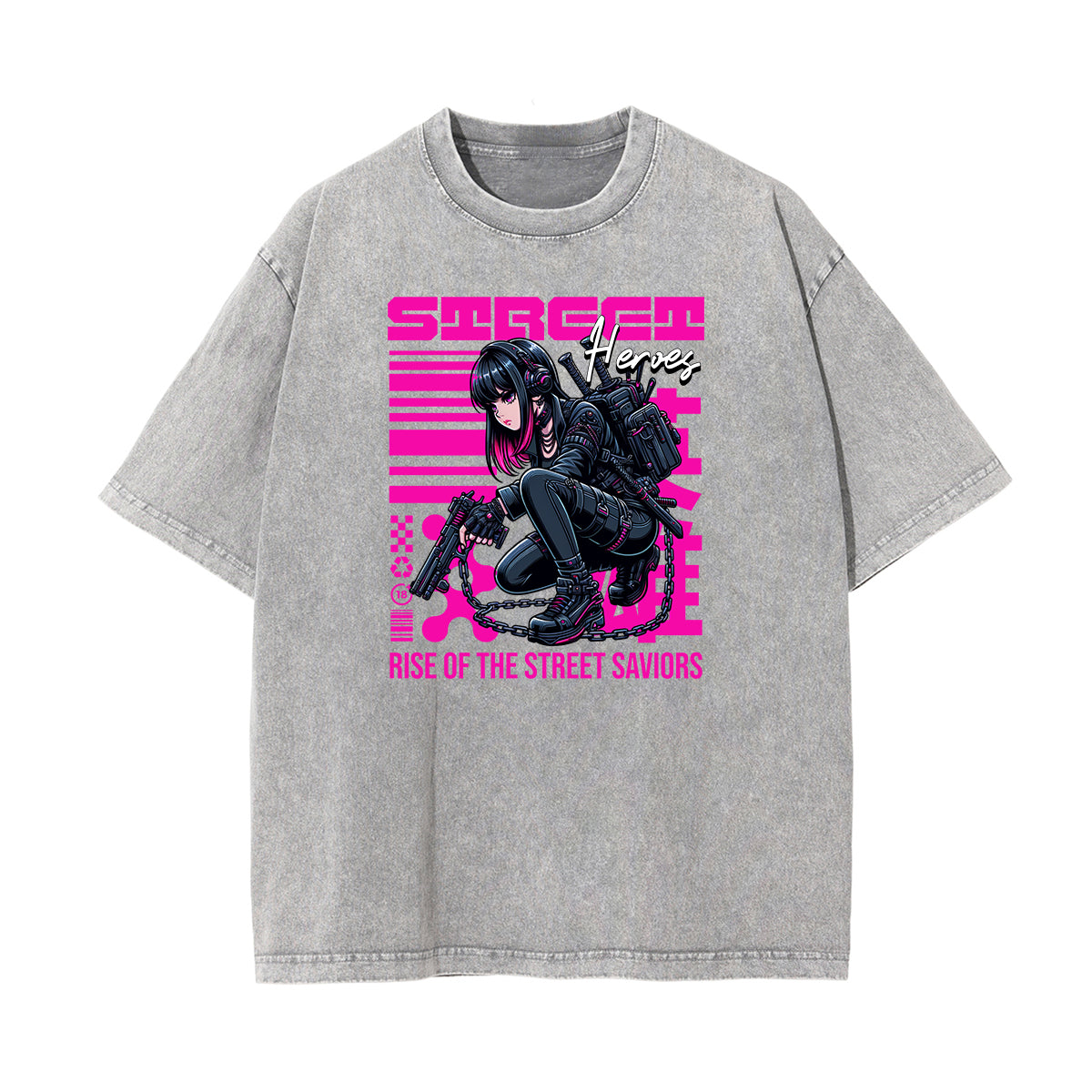 Washed Faded Y2K Anime Pattern Tee-INNBLAC Fashion Apparel