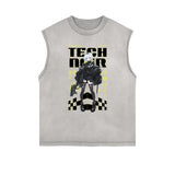 Washed Faded Y2K Anime Pattern Tank Top-INNBLAC Fashion Apparel