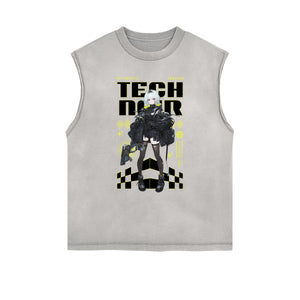 Washed Faded Y2K Anime Pattern Tank Top-INNBLAC Fashion Apparel