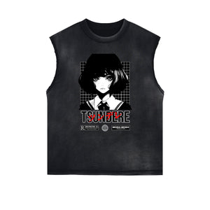 Sleeveless Y2K Anime Streetwear Graphic Tee-INNBLAC Fashion Apparel