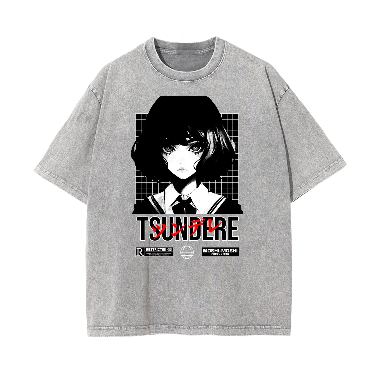 Gray Y2K Anime Streetwear Graphic Tee