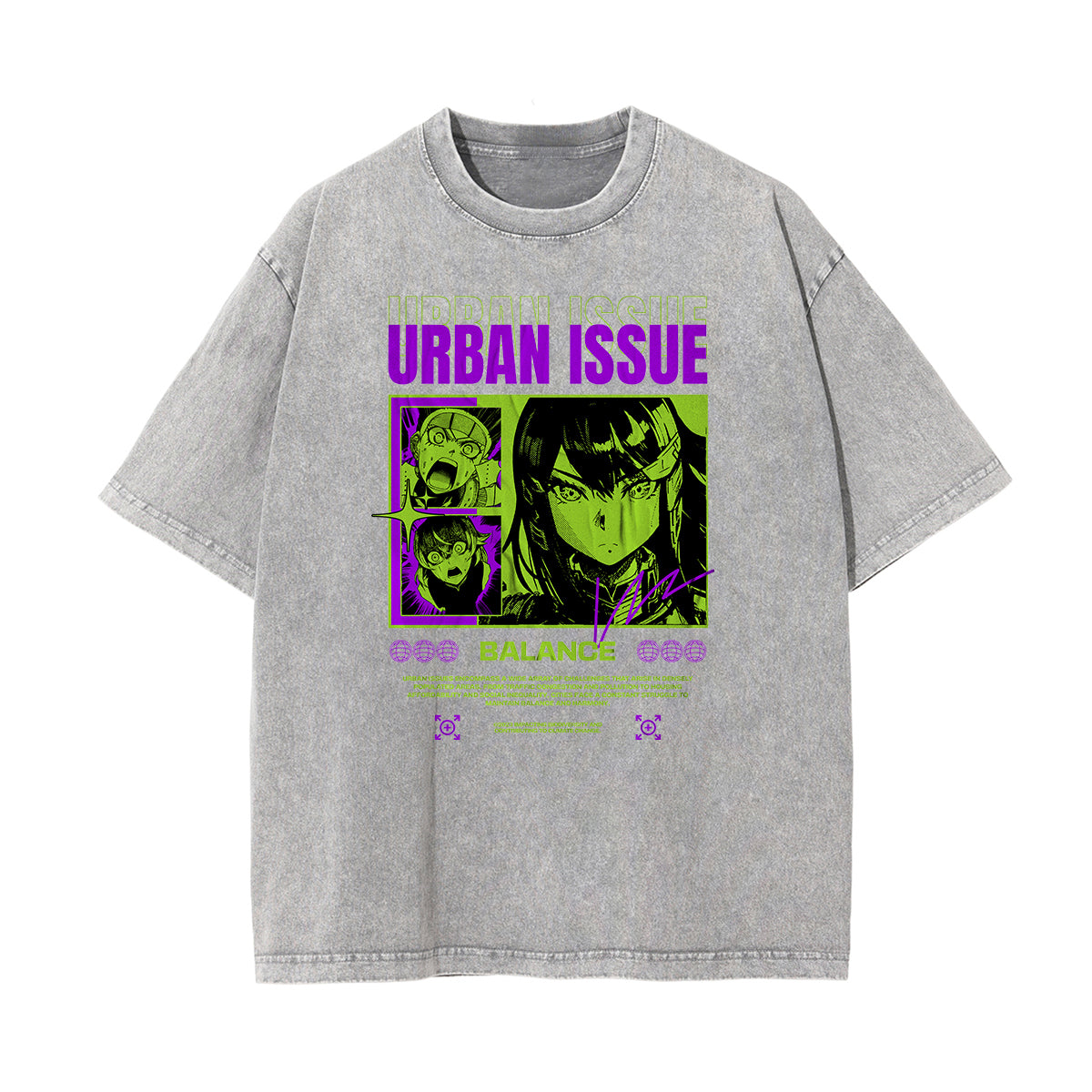 Gray Y2K Anime Streetwear Graphic Tee