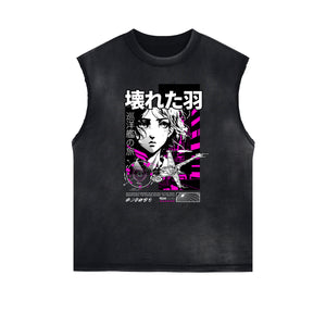 Sleeveless Y2K Anime Streetwear Graphic Tee-INNBLAC Fashion Apparel