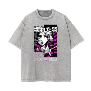 Gray Y2K Anime Streetwear Graphic Tee-INNBLAC Fashion Apparel