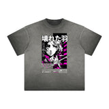 Distressed Y2K Anime Streetwear Pattern Tee-INNBLAC Fashion Apparel