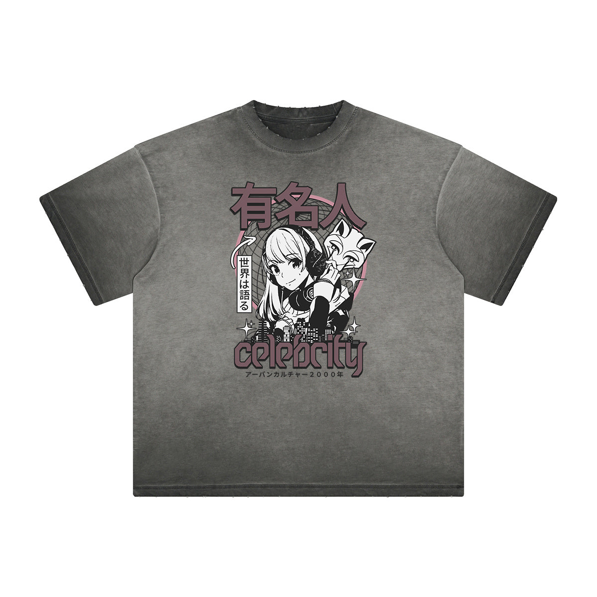 Distressed Y2K Anime Streetwear Pattern Tee-INNBLAC Fashion Apparel