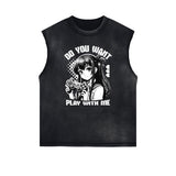 Sleeveless Y2K Anime Streetwear Graphic Tee-INNBLAC Fashion Apparel