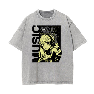 Washed Faded Anime Character Print Tee-INNBLAC Fashion Apparel