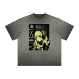 Distressed Anime Character Print Tee-INNBLAC Fashion Apparel