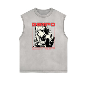 Sleeveless Manga Style Graphic Tee-INNBLAC Fashion Apparel