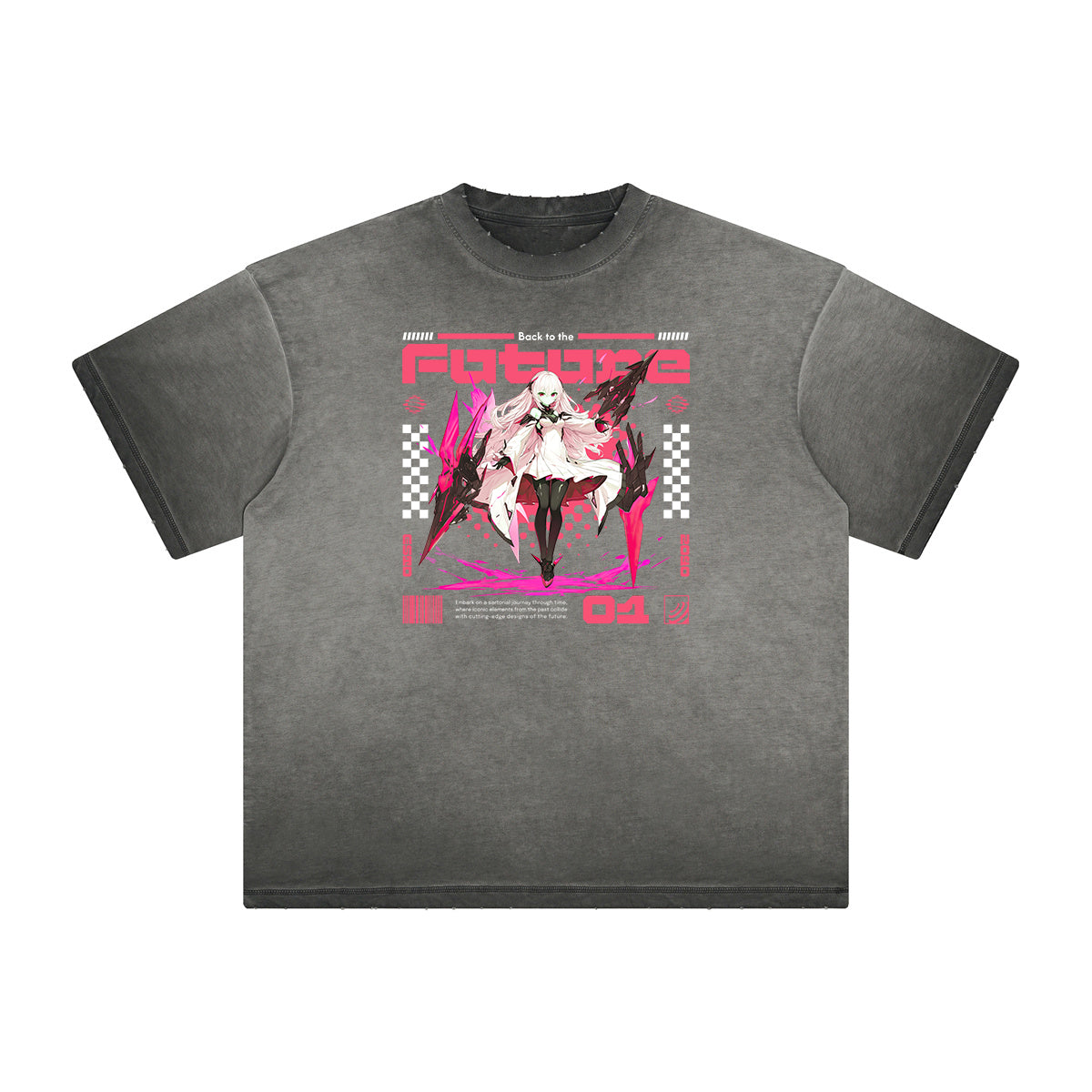 Distressed Anime Character Print Tee-INNBLAC Fashion Apparel