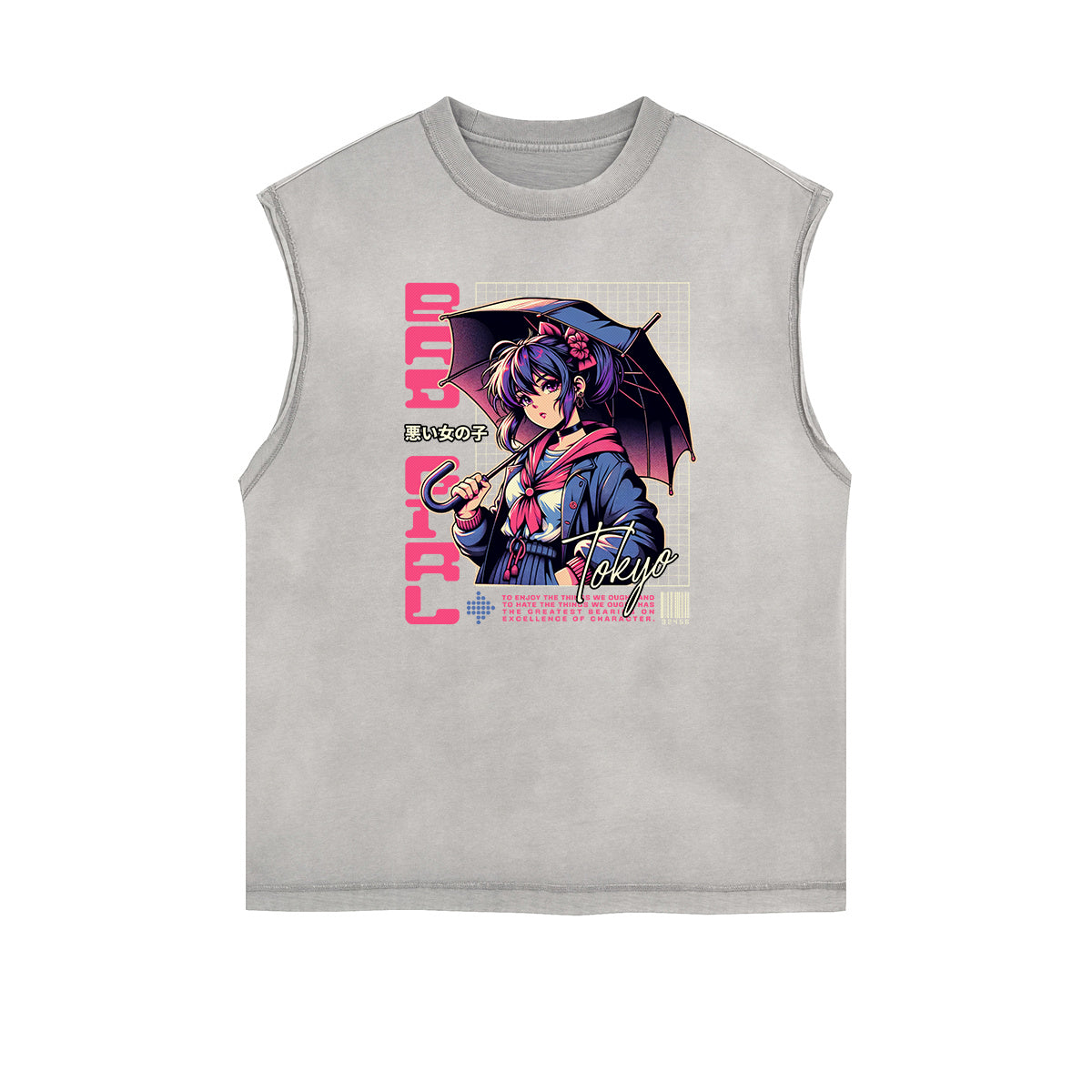 Sleeveless Manga Style Graphic Tee-INNBLAC Fashion Apparel