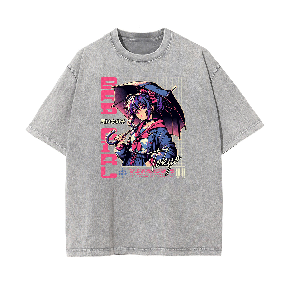 Washed Faded Anime Character Print Tee-INNBLAC Fashion Apparel