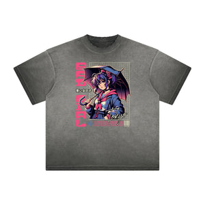 Distressed Anime Character Print Tee-INNBLAC Fashion Apparel