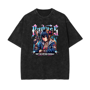 Stone Wash Manga Style Graphic Tee-INNBLAC Fashion Apparel