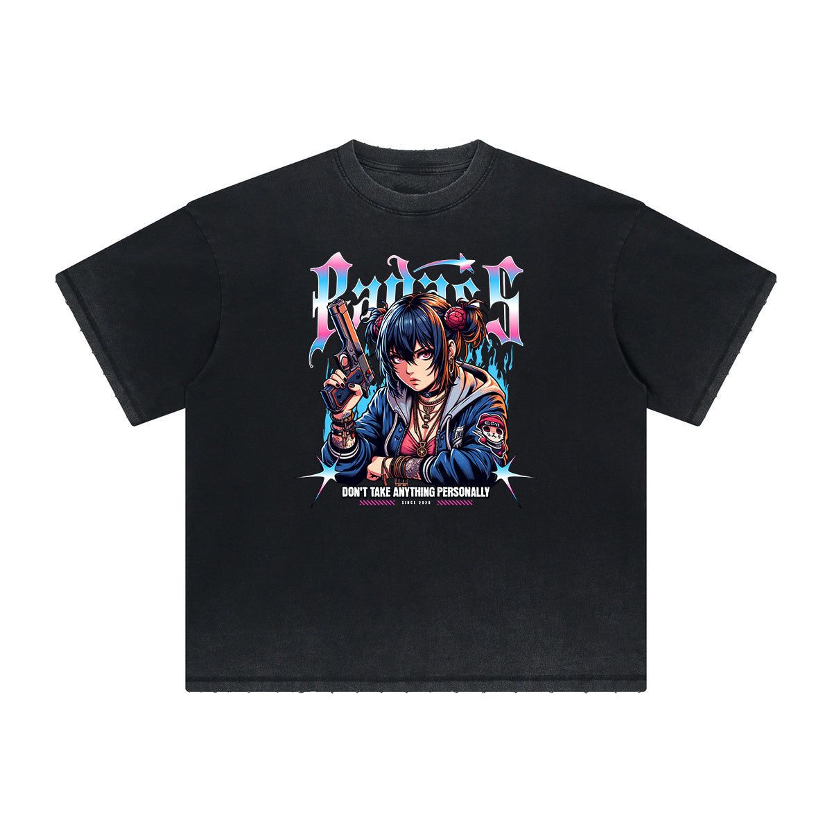 Distressed Y2K Manga Style Graphic Tee-INNBLAC Fashion Apparel