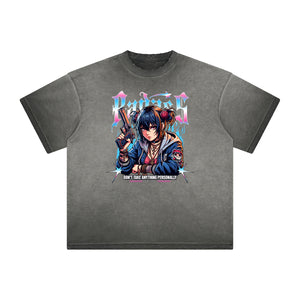 Distressed Anime Character Print Tee-INNBLAC Fashion Apparel