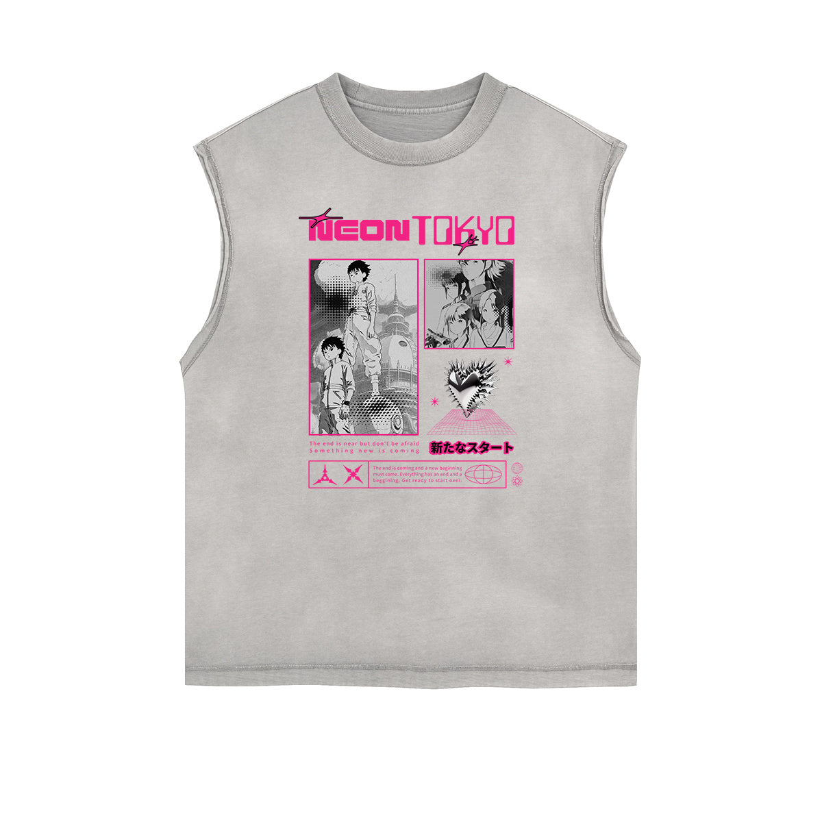 Sleeveless Manga Style Graphic Tee-INNBLAC Fashion Apparel