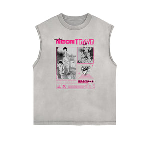 Sleeveless Manga Style Graphic Tee-INNBLAC Fashion Apparel