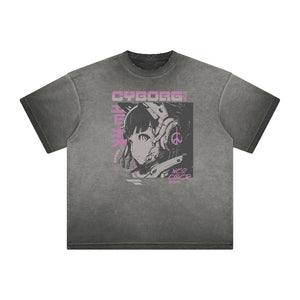 Distressed Anime Character Print Tee-INNBLAC Fashion Apparel