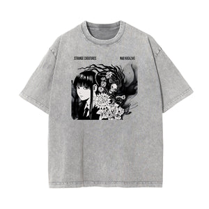 Washed Faded Anime Character Print Tee-INNBLAC Fashion Apparel