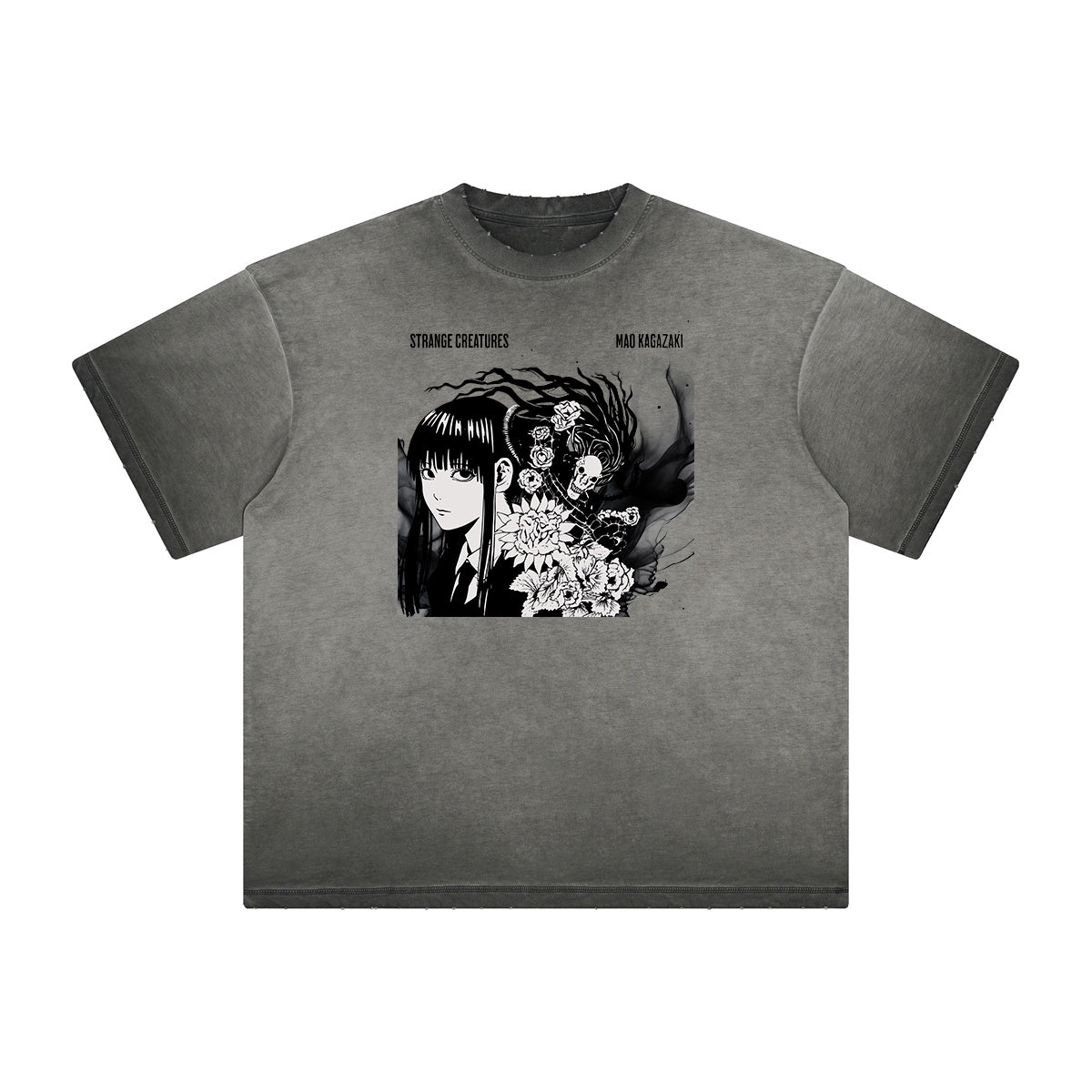 Distressed Anime Character Print Tee-INNBLAC Fashion Apparel