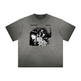 Distressed Anime Character Print Tee-INNBLAC Fashion Apparel