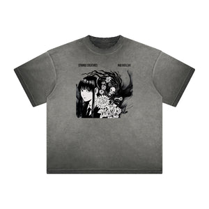 Distressed Anime Character Print Tee-INNBLAC Fashion Apparel