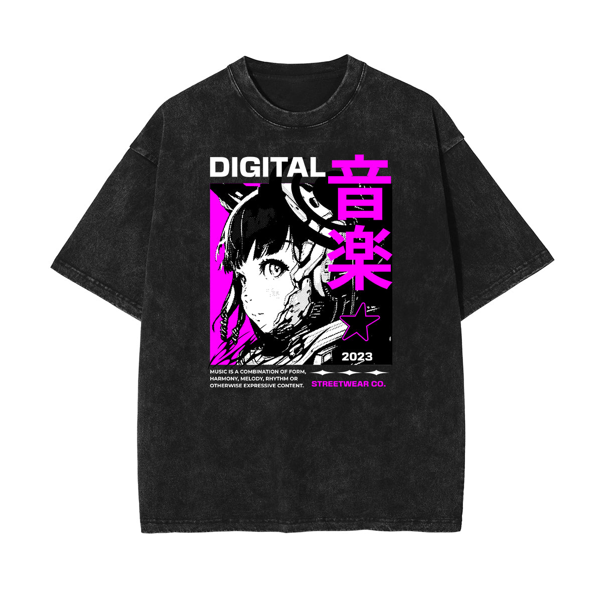 Stone Wash Manga Style Graphic Tee-INNBLAC Fashion Apparel