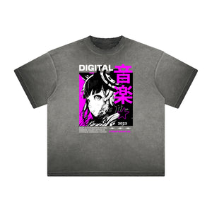 Distressed Anime Character Print Tee-INNBLAC Fashion Apparel