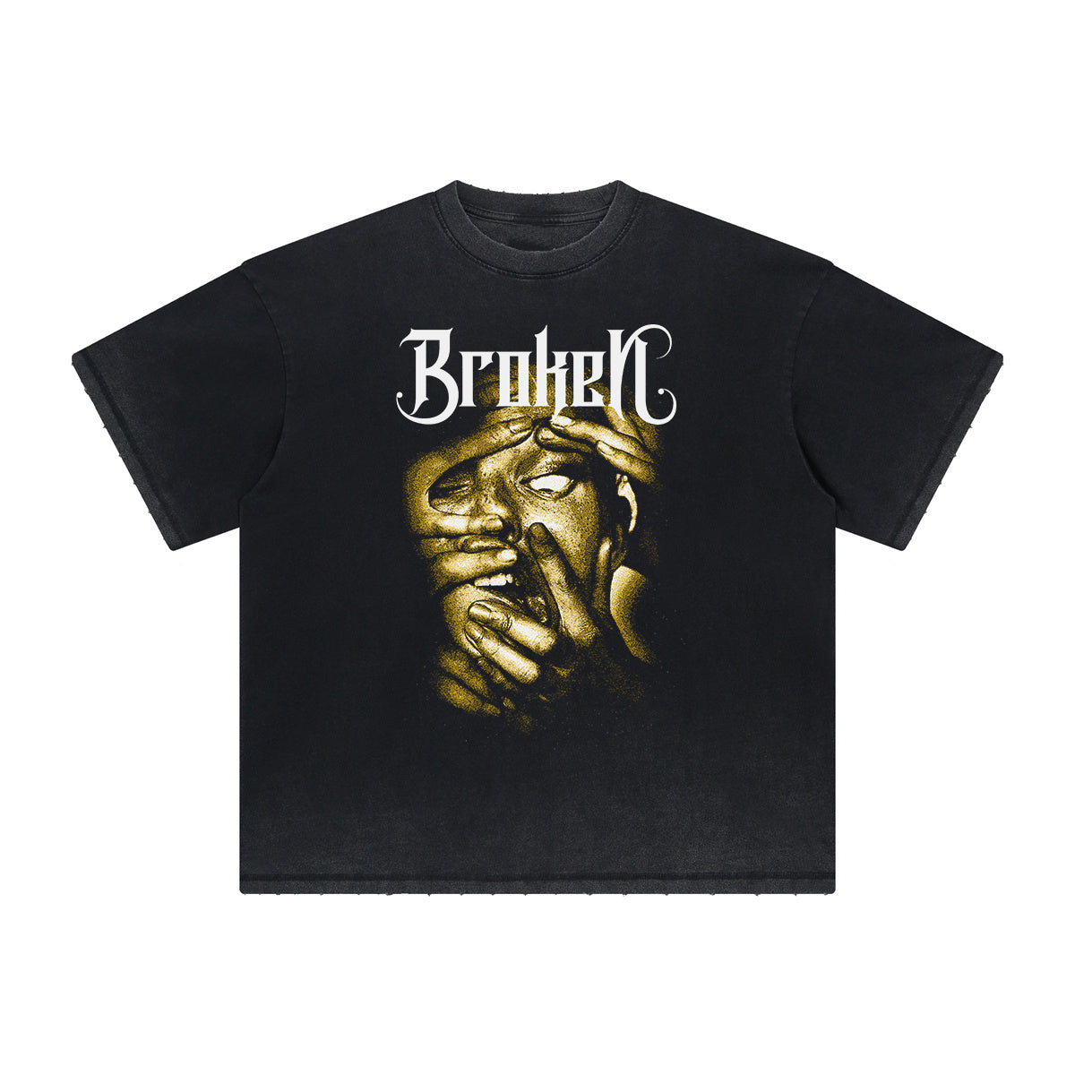 Distressed Face Blurred Design Graphic Tee-INNBLAC Fashion Apparel