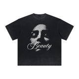 Distressed Face Blurred Design Graphic Tee-INNBLAC Fashion Apparel