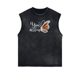 Sleeveless Butterfly Graphic T Shirt-INNBLAC Fashion Apparel