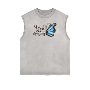 Faded Butterfly Pattern Tank Top-INNBLAC Fashion Apparel