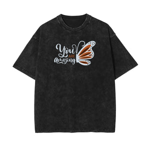 Stone Wash Butterfly Pattern Tee-INNBLAC Fashion Apparel