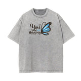 Washed Faded Butterfly Graphic Tee-INNBLAC Fashion Apparel