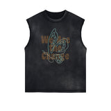 Sleeveless Butterfly Graphic T Shirt-INNBLAC Fashion Apparel