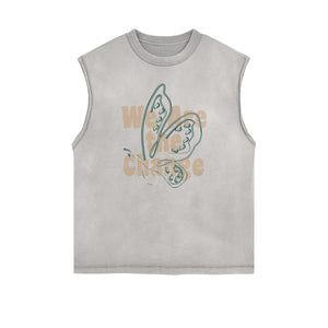 Faded Butterfly Pattern Tank Top-INNBLAC Fashion Apparel