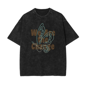 Stone Wash Butterfly Pattern Tee-INNBLAC Fashion Apparel