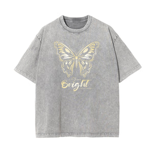 Washed Faded Butterfly Graphic Tee-INNBLAC Fashion Apparel