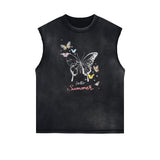 Sleeveless Butterfly Graphic T Shirt-INNBLAC Fashion Apparel