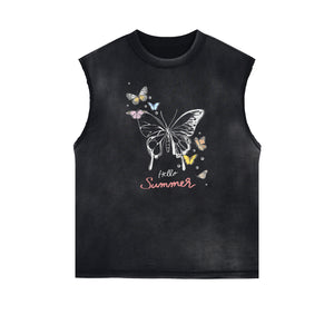 Sleeveless Butterfly Graphic T Shirt-INNBLAC Fashion Apparel