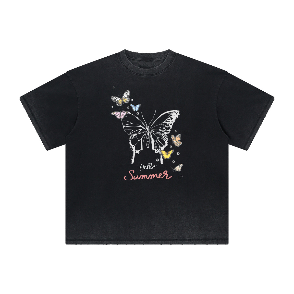 Distressed Butterfly Graphic T Shirt-INNBLAC Fashion Apparel