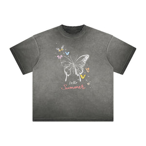 Distressed Faded Butterfly Pattern Tee-INNBLAC Fashion Apparel