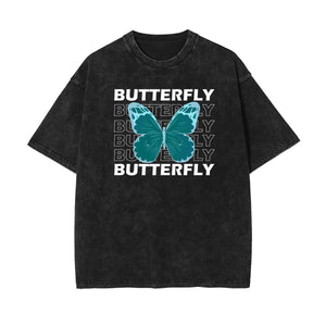 Stone Wash Butterfly Pattern Tee-INNBLAC Fashion Apparel